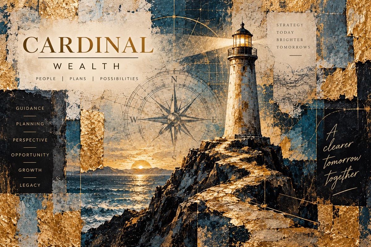 Cardinal Wealth lighthouse and compass artwork